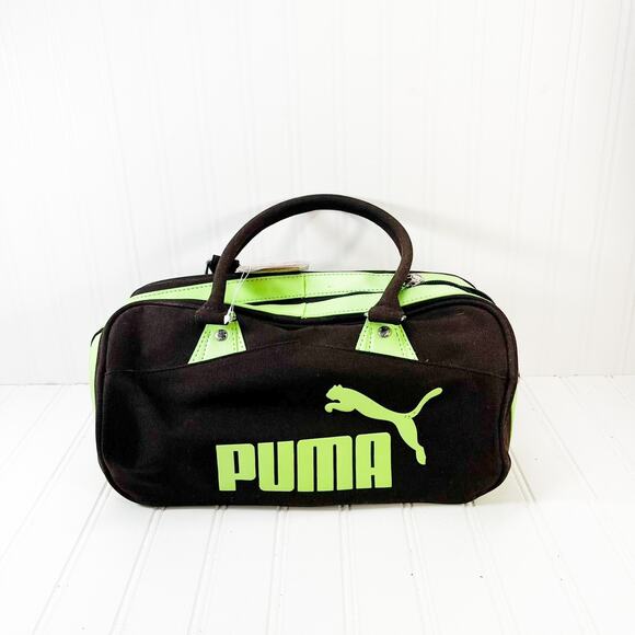 PUMA Weekend Bag Dark Brown & Green Puma Purse With Tags Barrel Bag NWT - Picture 3 of 10